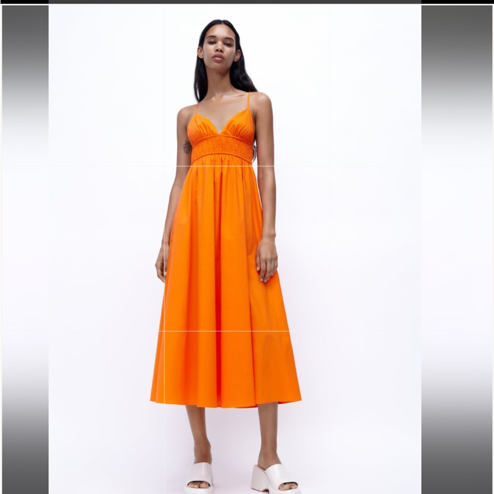 Zara orange midi dress with straps, new with tags